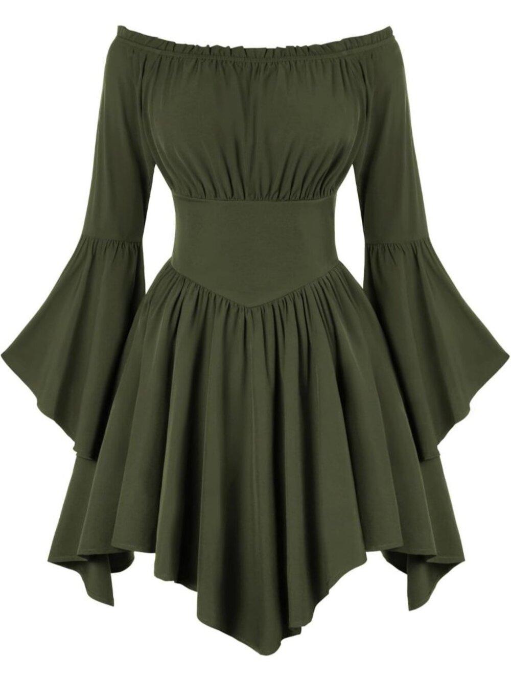Women Olive Green Renaissance Pirate Corset Dress Off Shoulder Medieval Costume